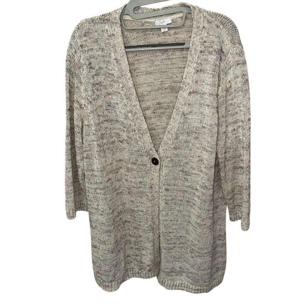 J. Jill Linen Blend Cardigan Large Neutral Open Front Lightweight